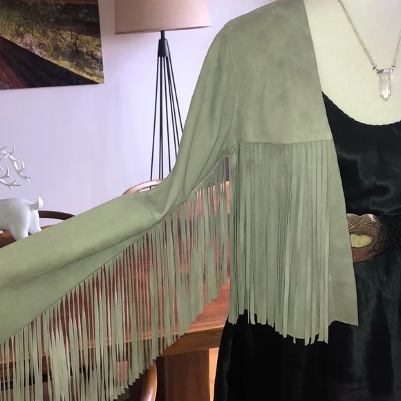 Suede Fringe Jacket. Dove grey S - Picture 5 of 10